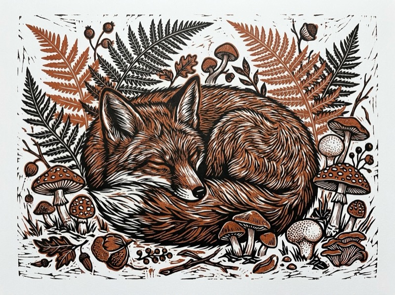 Linocut print art style example for AI image prompts