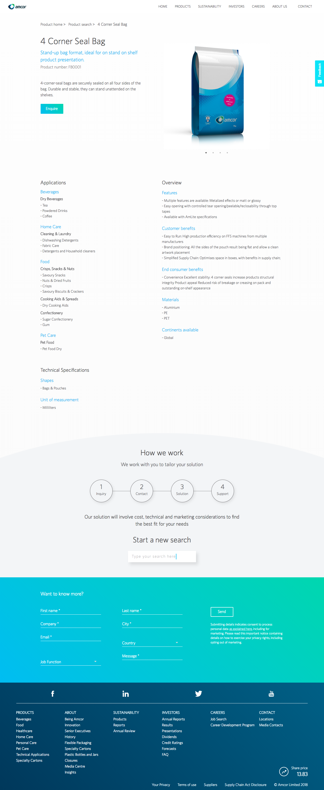 Live amcor.com product detail page after launch