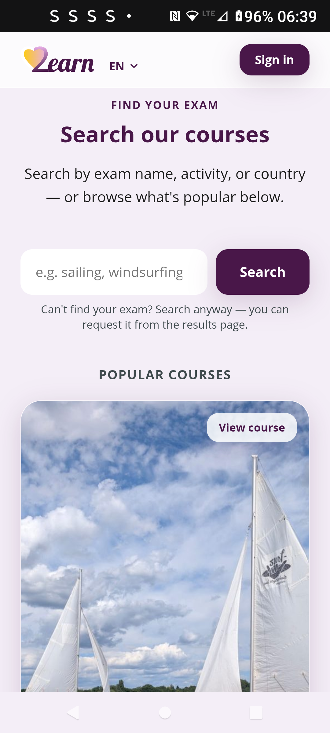 Search our courses section, searching by exam name, activity or country