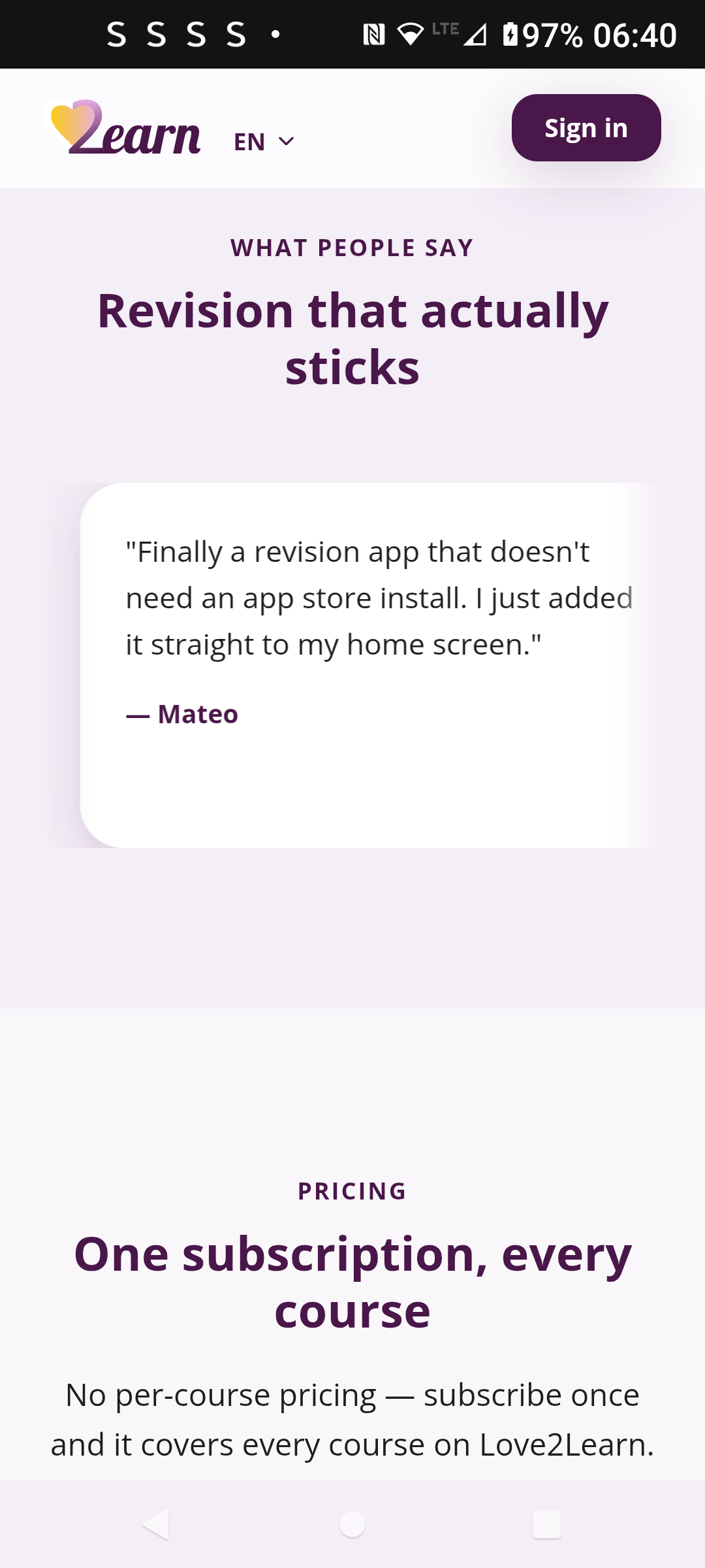 A user testimonial about revising on their commute
