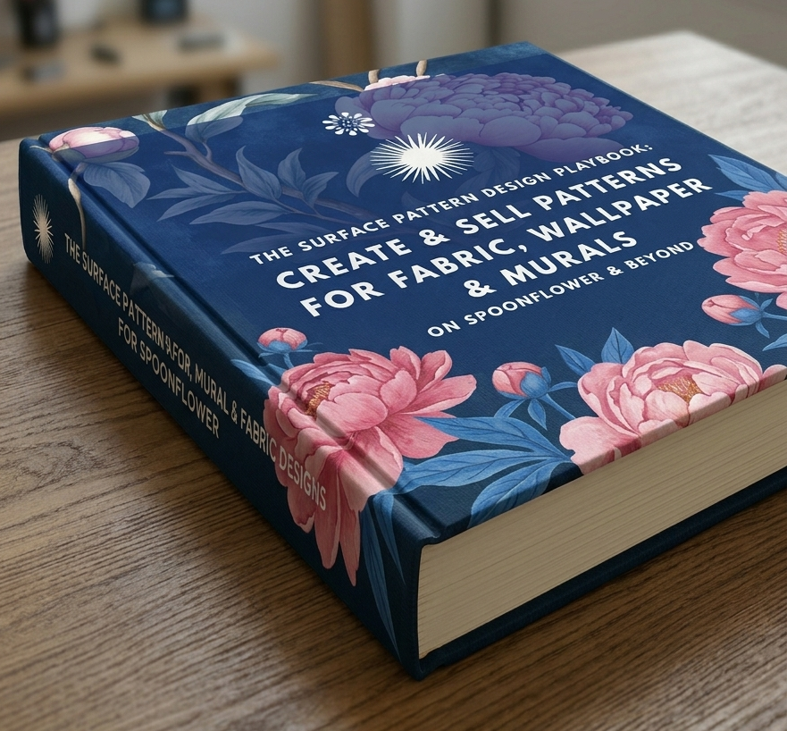 The Surface Pattern Design Playbook by Rachael Page — hardcover edition on a desk