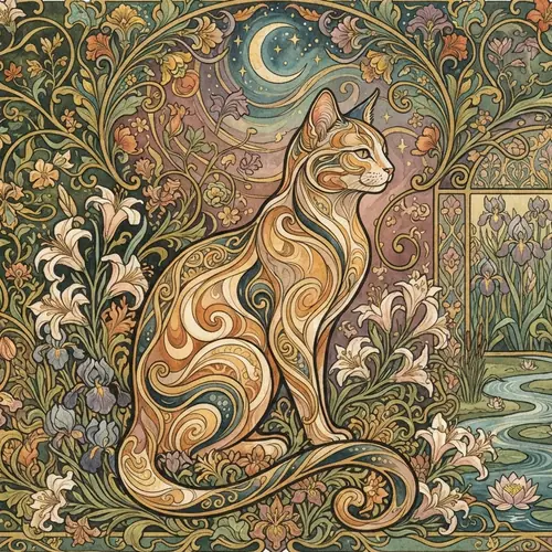 AI image of a cat in Art Nouveau style, made by changing the style word in the prompt