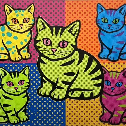 AI image of a cat in Pop Art style, made by changing the style word in the prompt