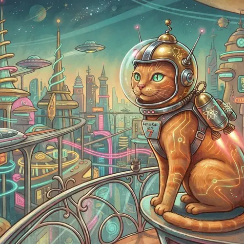 AI image of a cat in Retrofuturism style, made by changing the style word in the prompt