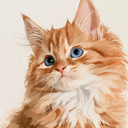 AI image of a cat in Watercolour style, made by changing the style word in the prompt